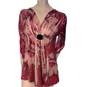 Style & Co Petite Floral Blouse Red Bell Sleeve Crochet Lace Boho Top PL